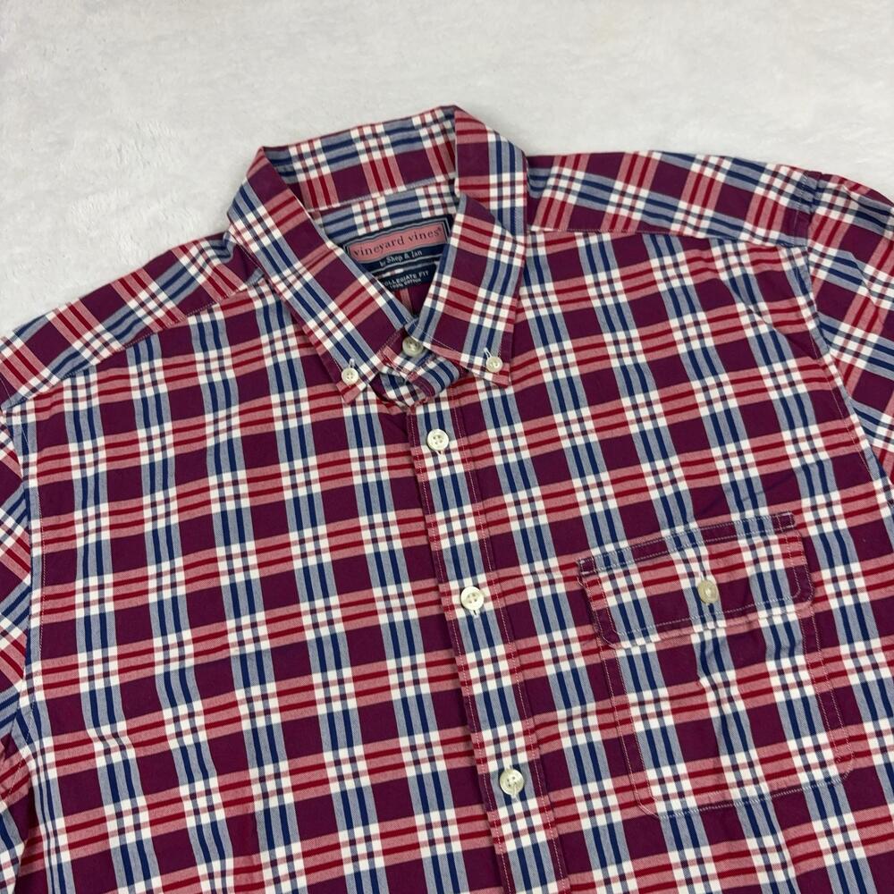 Vineyard Vines Button Up Shirt Men L Red Plaid Long Sleeve Pocket Cotton